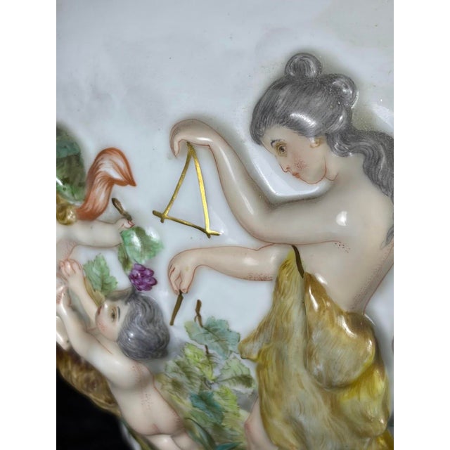 Vintage Italian Capodimonte Porcelain Table Lamp With Custom Fringe Shade - Mythological Bas Relief For Sale In Phoenix - Image 6 of 13