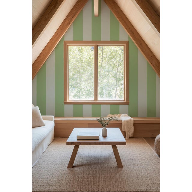 Clubhouse Stripe Grasscloth Wallpaper by House Party | Wisteria Blue & Mint Julep | 8 Yards For Sale - Image 9 of 11