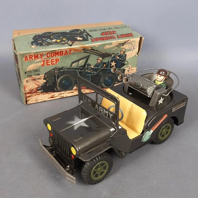 Vintage Army Combat Jeep Daya Terai Tin Toy, Japan, 1960s For Sale - Image 3 of 18