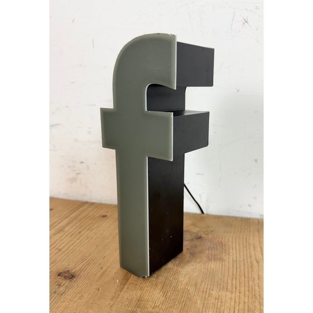 Industrial Vintage Grey Illuminated Letter F, 1970s For Sale - Image 3 of 12