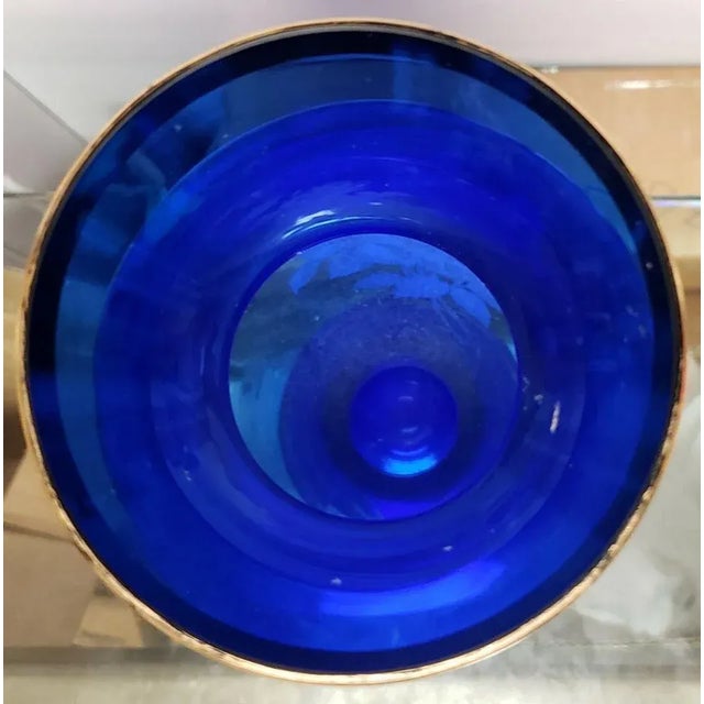 Blue Vintage Fenton Gilded Cobalt Glass Mary Gregory Style Roses Motif Baluster Vase For Sale - Image 8 of 8