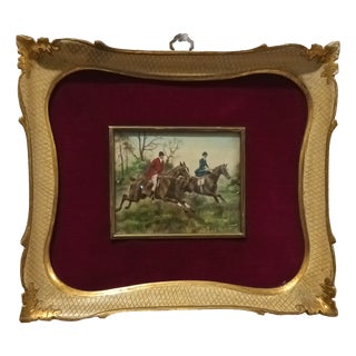 19th Century English Oil on Canvas Hunting Scene Miniature For Sale