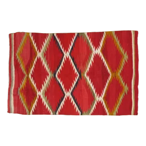 Late 19th Century Style of Native American Antique Navajo Carpet, Folk Rug, Handmade Wool, Red, Black, White, Green