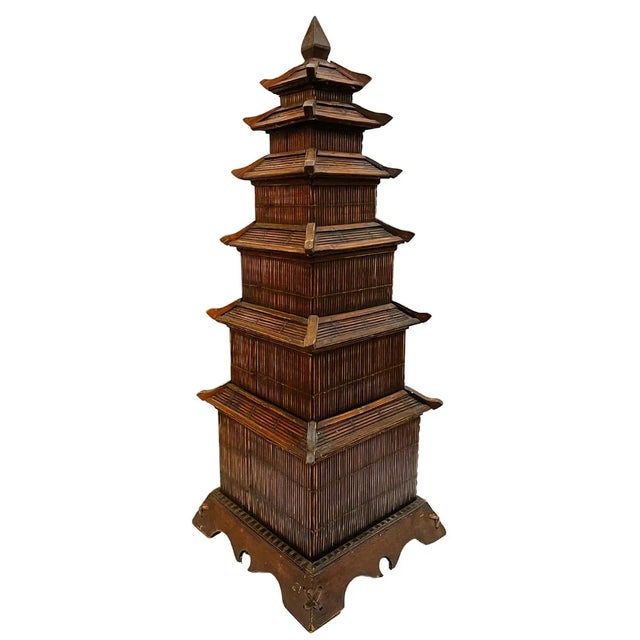 Chinoiserie Vintage Chinese Split Reed Bamboo 6-Tier Pagoda Tower For Sale - Image 3 of 8