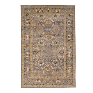 Gray Modern Sultanabad Handmade Floral Motif Oversize Wool Rug For Sale