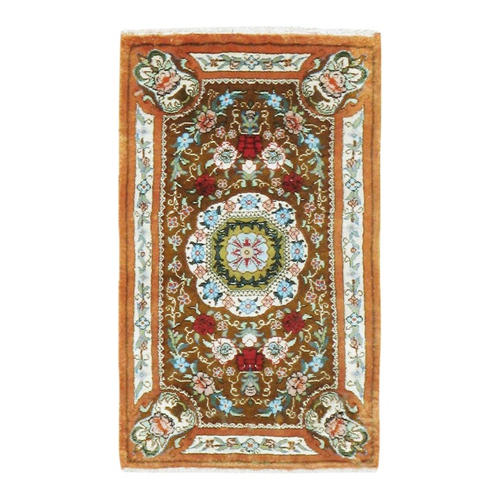 Galerie Shabab Collection Mid-20th Century Persian Quom Silk Rug | Chairish