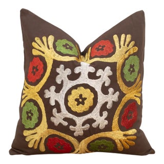 Radiating Floral Suzani Pillow Cover For Sale