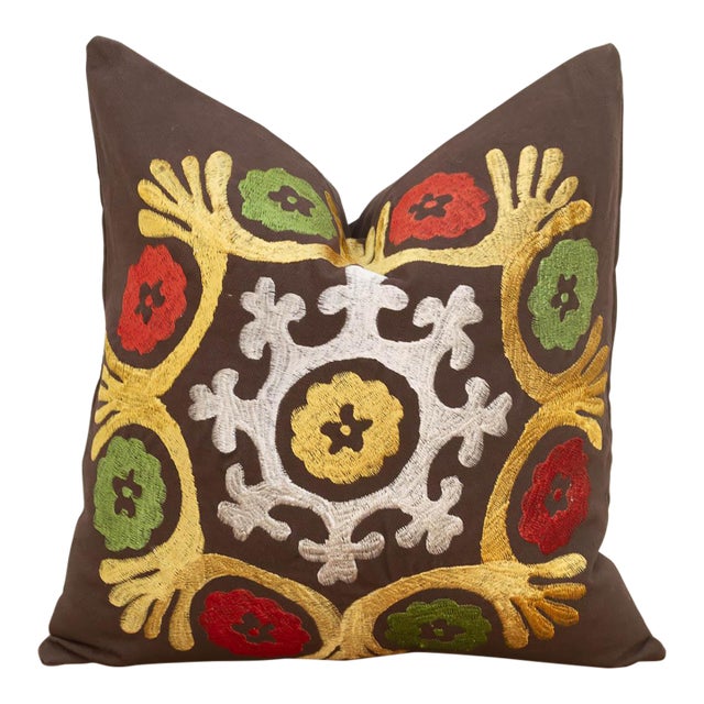 Radiating Floral Suzani Pillow Cover For Sale
