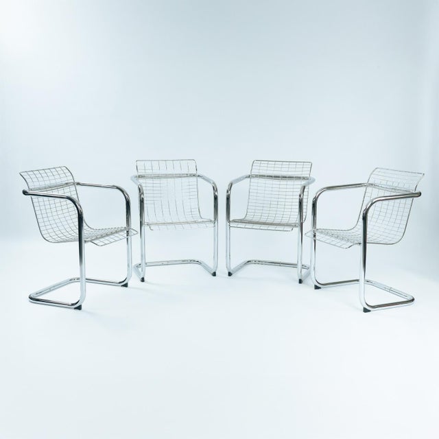 Vintage Italian Wire Chairs in Chrome and Metallic, 1974, Set of 4 For Sale - Image 18 of 18