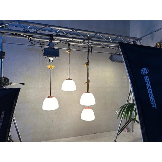 Metal Art Deco Monastery/School Pendant Lamp in Opaline and Brass For Sale - Image 7 of 18