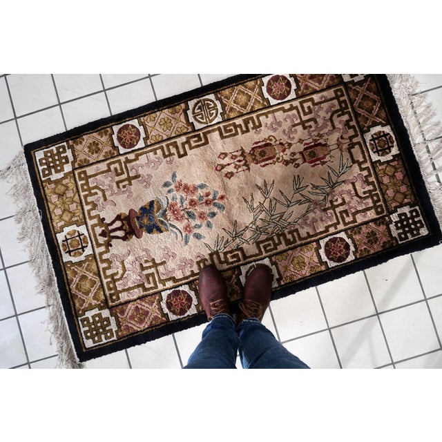 Handmade Vintage Art Deco Chinese Silk Rug 2.9' X 5' (90cm X 154cm), 1960s For Sale - Image 11 of 11