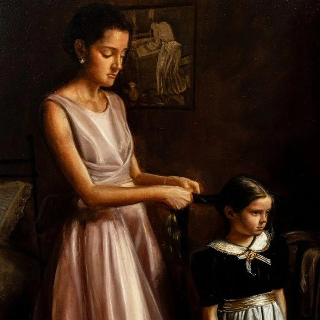 Portraiture Continental School "Mother and Child" Oil For Sale - Image 3 of 6