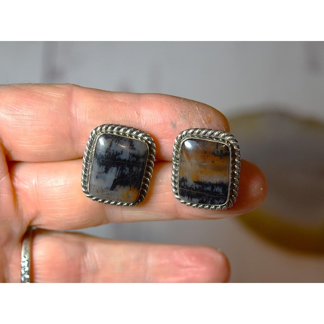 Vintage Sterling Silver Dendritic Agate Cufflinks, A Pair For Sale - Image 17 of 18