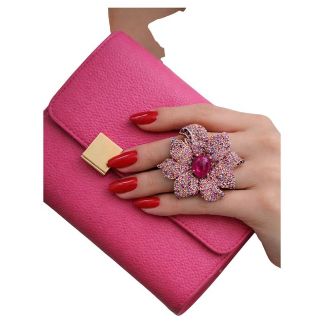 Bochic “Orient” Vintage Ruby & Multi Sapphire Cocktail Ring Set 18K Gold&Silver For Sale - Image 4 of 14