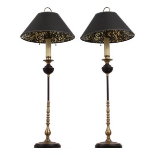 1990s Visual Comfort Brass Base Candlestick Lamps - a Pair For Sale