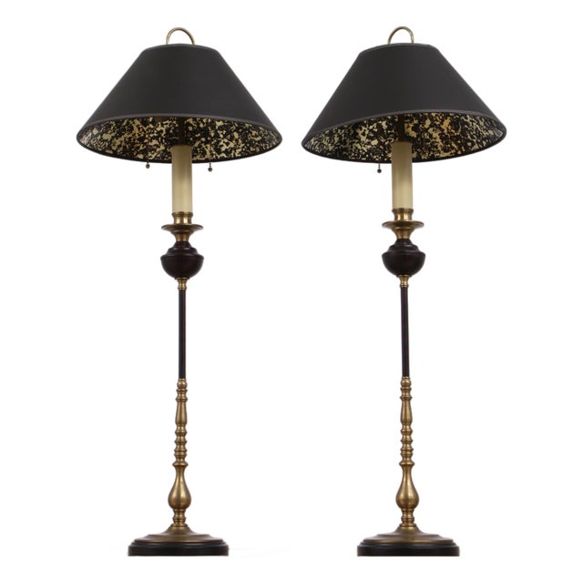 1990s Visual Comfort Brass Base Candlestick Lamps - a Pair For Sale