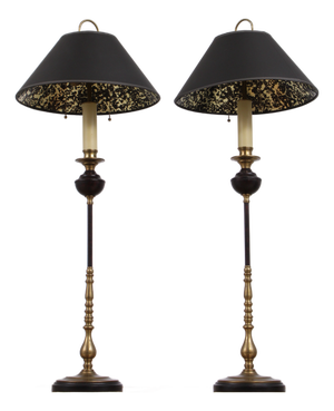 1990s Visual Comfort Brass Base Candlestick Lamps - a Pair