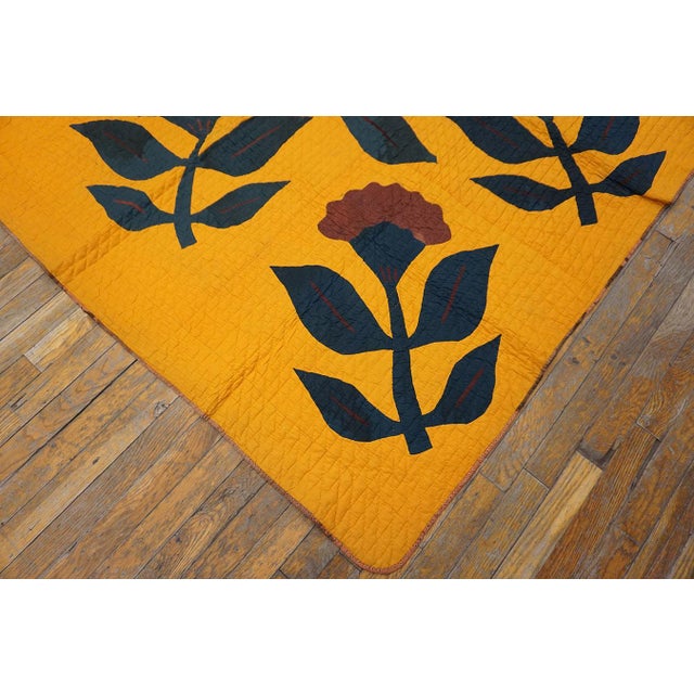 1920s Yellow Floral American Amish Quilt Rug 6' X 6'6" Flatweave Cotton Carpet For Sale - Image 11 of 18