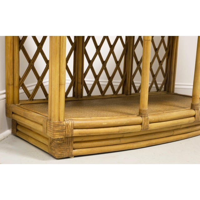Wood Late 20th Century Faux Bamboo, Cane & Rattan Asian Inspired Bowfront Console Table For Sale - Image 7 of 8
