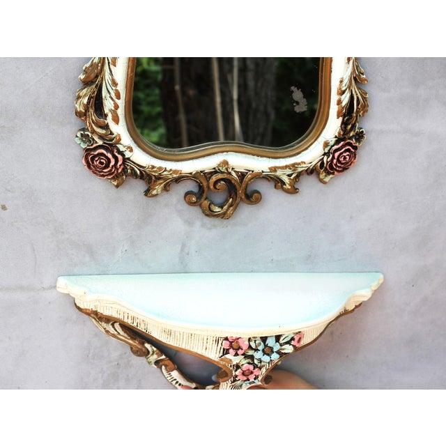 Vintage Baroque Floral Ornate Wall Mirror with Console Shelf, 1970s, Set of 2 For Sale - Image 9 of 14