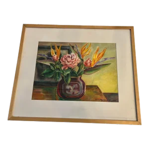 1999 Floral Arrangement in a Vase Still Life Painting by Dorothy Dickensen Corbit, Framed