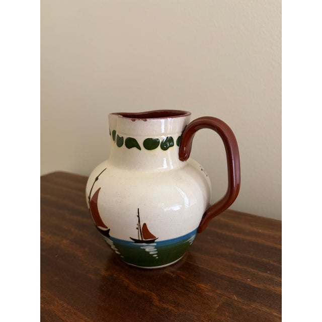 Ceramic Late 19th Century English Torquay Motto Pitcher With Sailboats, Devon Earthenware Pottery For Sale - Image 7 of 10