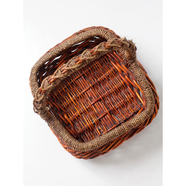 Vintage Woven Willow Basket With Wrapped Arched Handle For Sale - Image 12 of 14