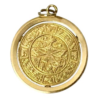 14k Gold Aztec Calendar Medallion Pendant Vintage For Sale
