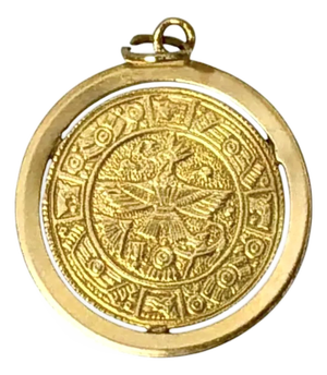 14k Gold Aztec Calendar Medallion Pendant Vintage