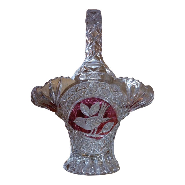 1970s Hofbauer Crystal Made in Germany Decorative Basket Vase For Sale