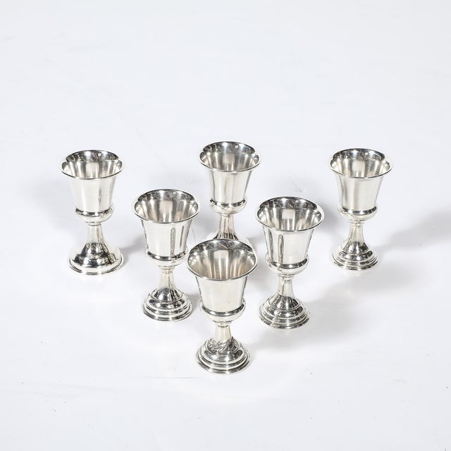 Mid-Century Minimalist Sculptural Sterling Kiddush Decanter and Six Cup Set For Sale - Image 13 of 14