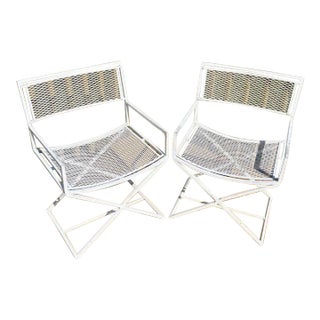 Mid 20th Century, Styled After Salterini, White Metal Director Chairs, Pair For Sale