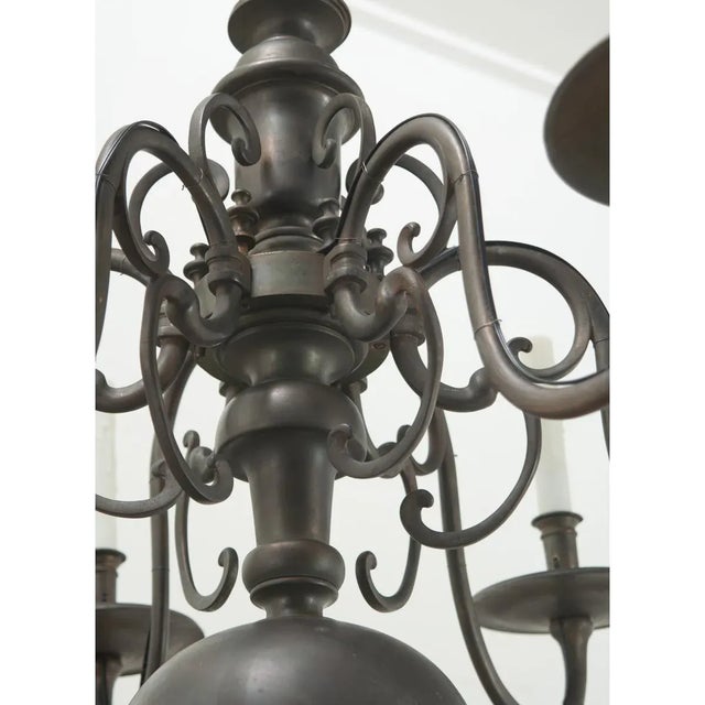 French 19th Century Large Patinated Brass Chandelier For Sale - Image 4 of 11