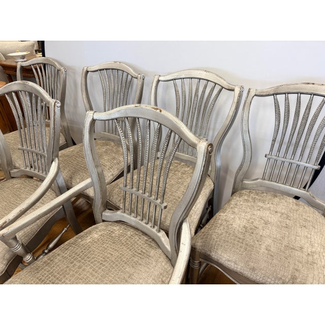 Habersham Furniture Set of 6 Habersham Silver Painted Wheat-Back Dining Chairs For Sale - Image 4 of 12