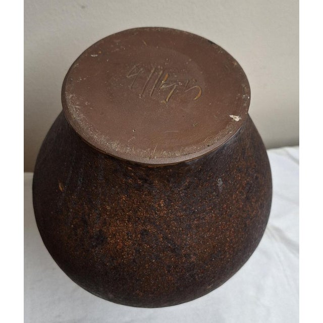 1970s German Handmade Brown Ceramic Handle Vase, 1970s For Sale - Image 5 of 6