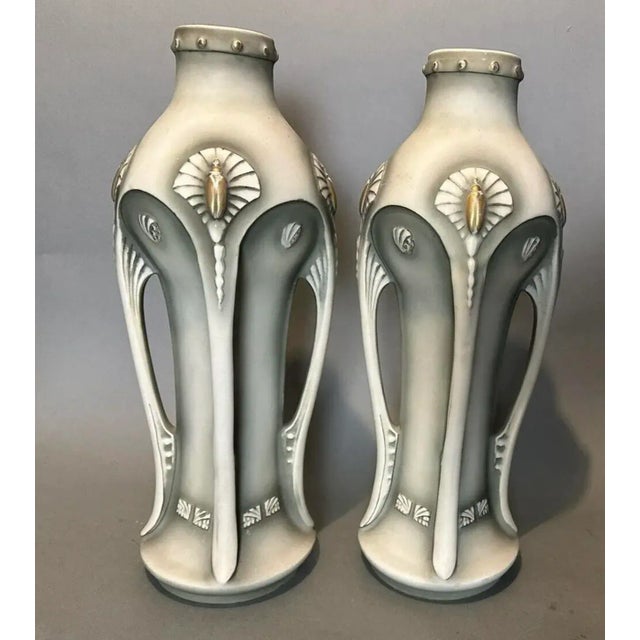 Antique Art Nouveau Amphora Style Art Pottery Buttress Vases- Set of 2 For Sale - Image 4 of 12