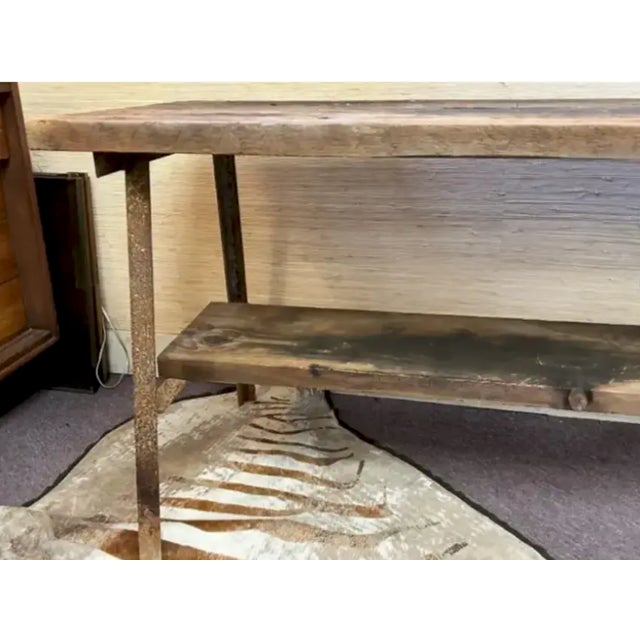 Mid 20th Century Early Iron and Wood Industrial Table - Use as Kitchen Island or Console Table For Sale - Image 5 of 9