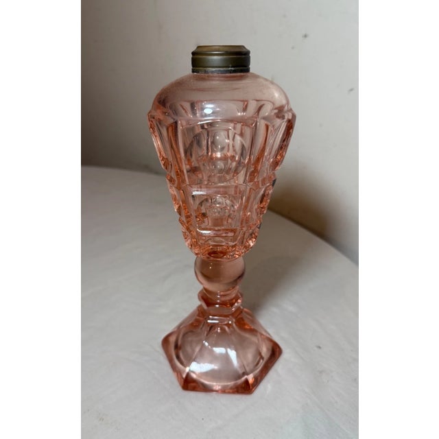 Pink Antique 19th Century Westmoreland Coinspot Pink Glass Brass Whale Table Oil Lamp For Sale - Image 8 of 9