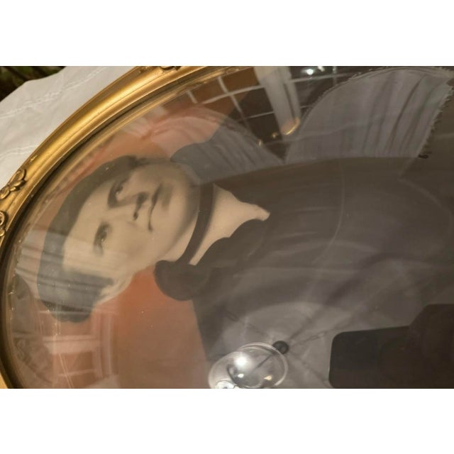 Antique Hand Tinted Pre 1890s Photo Ornate Frame Convex Bubble Glass 19x25” For Sale - Image 6 of 10