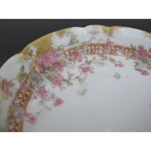 French Haviland Limoges Pink Yellow & Gold Flower 5 1/4" Small Dessert Plate or Saucer For Sale - Image 3 of 4