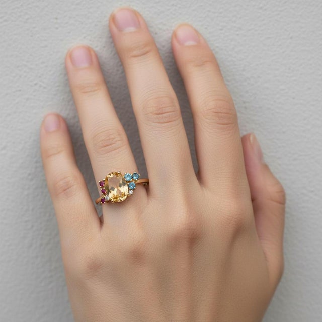 Blue Topaz Multicolor Ring in 14k Gold, Size 7.5 For Sale - Image 10 of 11