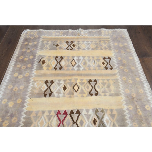 1970s Vintage Handmade Wool Cotton Turkish Beige Runner Rug For Sale - Image 10 of 11