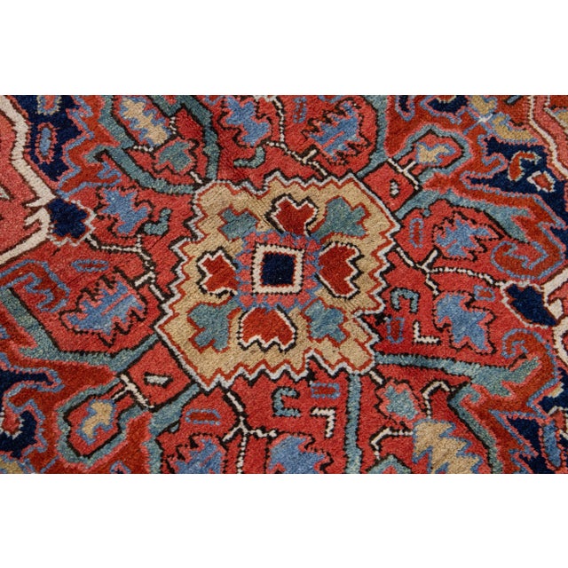 Textile Antique Persian Heriz Handmade Rust Wool Rug With Medallion Design For Sale - Image 7 of 11