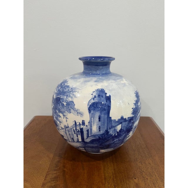 Royal Delft Antique Royal Bonn Germany Vase Castle Rhine Delft Blue White F. Mehlem C. 1900 For Sale - Image 4 of 9
