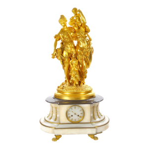 Antique French Gilt Bronze Ormolu-Mounted Onyx Figural Mantel Clock, Circa 1815
