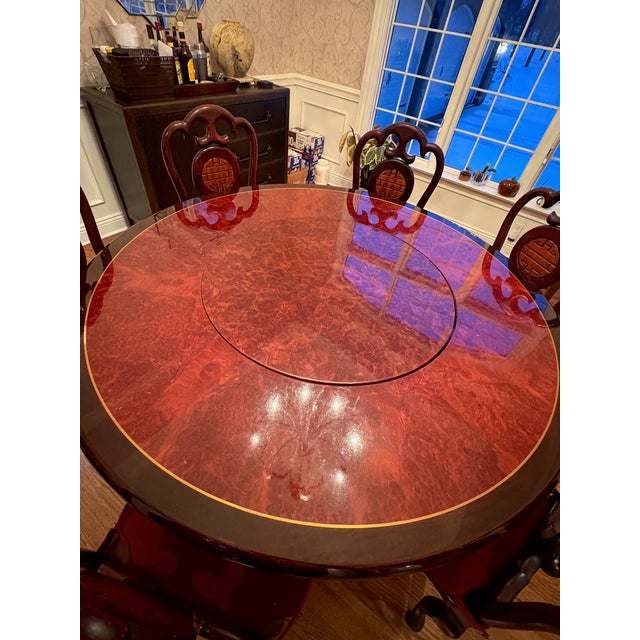 1980s Asian Rosewood Lazy Susan Dining Set Custom Made in Bangkok, Thailand, 1980s For Sale - Image 5 of 8