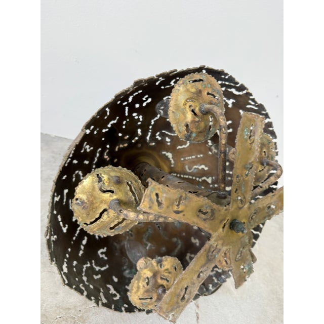 Exceptional 1970s vintage hanging light fixture designed in the Brutalist style by Tom Greene for Feldman. Handcrafted...