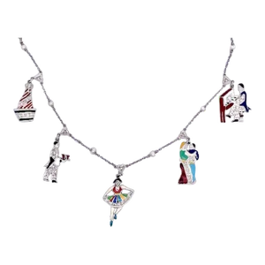 Deco 1930's to 1950's Enameled Diamond Charm Necklace