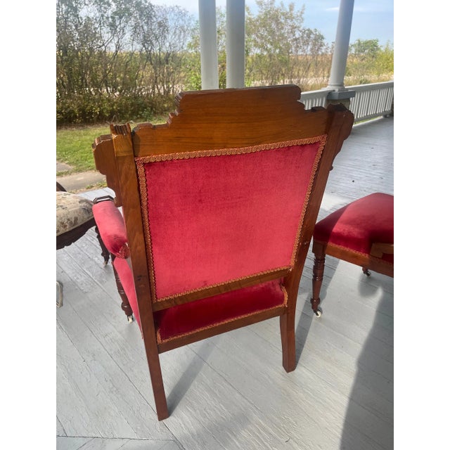 Red Late 19th Century Eastlake Tufted Velvet Chairs- Set of 2 For Sale - Image 8 of 12