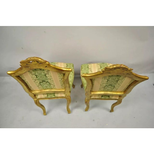 Wood Late 20th Century Vintage French Louis XV Style Gold Giltwood Carved Boudoir Side Chairs - A Pair For Sale - Image 7 of 10